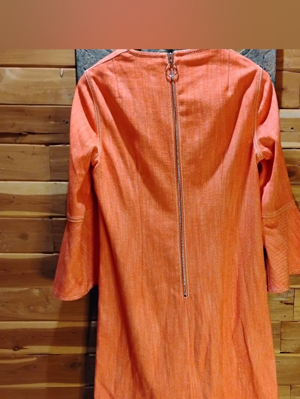 Akris Punto Denim Bell Sleeve Shift Dress. Coral orange Shade. New Without Tags - Picture 5 of 8